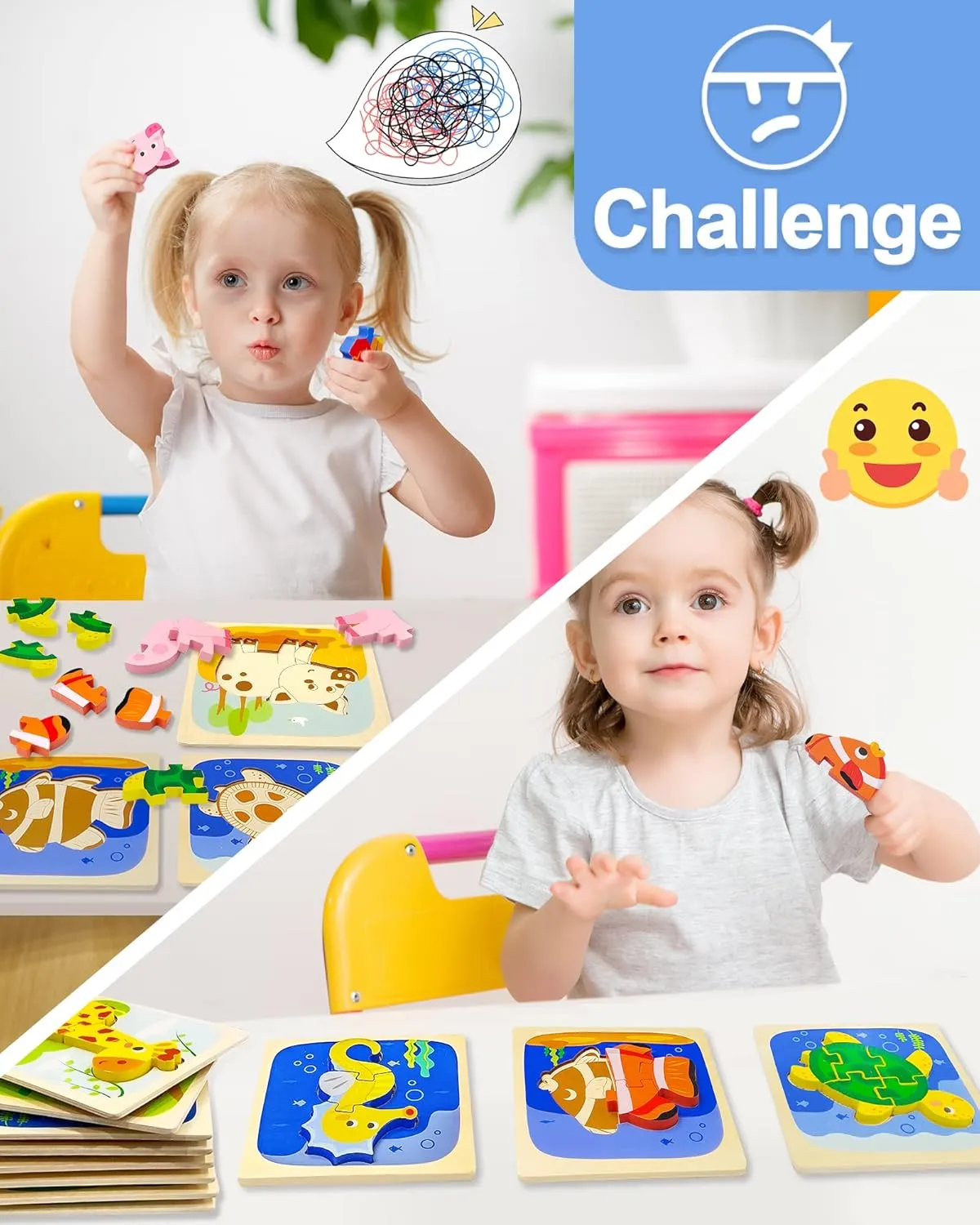 Toys for 1 2 3 Year Old Boys Girls, 12 Pack Animal Toddler avalanche condole maker Toys Gifts for 1 2 3 Year Old Boys Girls, Learning Educational Preschool Toys Benresive Wooden Toddler Puzzles Ages 1-3, Montessori 