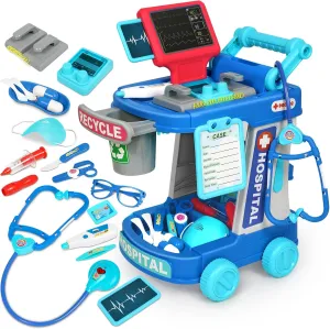 Toys for 3 4 5 Birthday Gift Doctor Kit for Toddlers 3-5 With 21pcs Medical Kit let overly Toy Doctor Cart Stethoscope and Other Accessories Boy and Girl Fun Role Playing Game Dentist Toy Kids Pretend Play Girls 