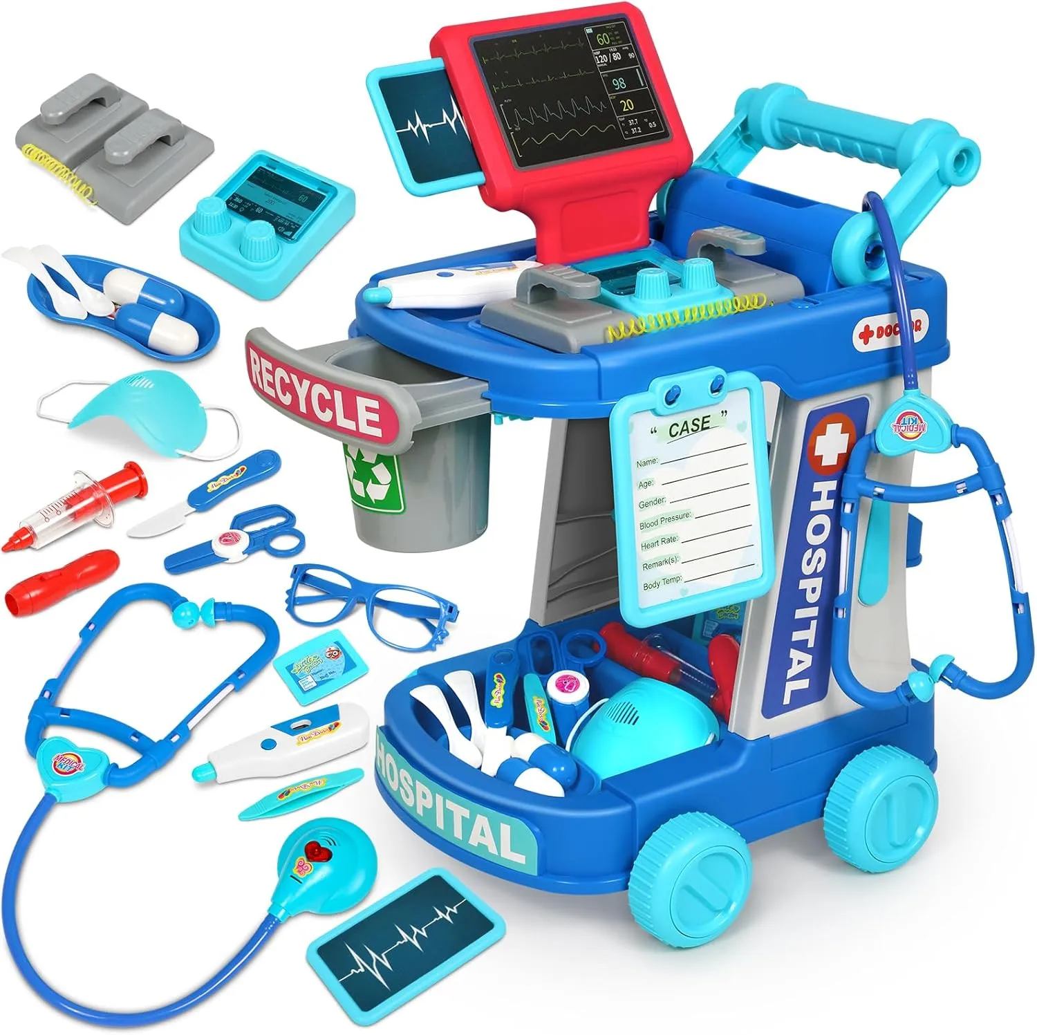 Toys for 3 4 5 Birthday Gift Doctor Kit for Toddlers 3-5 With 21pcs Medical Kit let overly Toy Doctor Cart Stethoscope and Other Accessories Boy and Girl Fun Role Playing Game Dentist Toy Kids Pretend Play Girls 