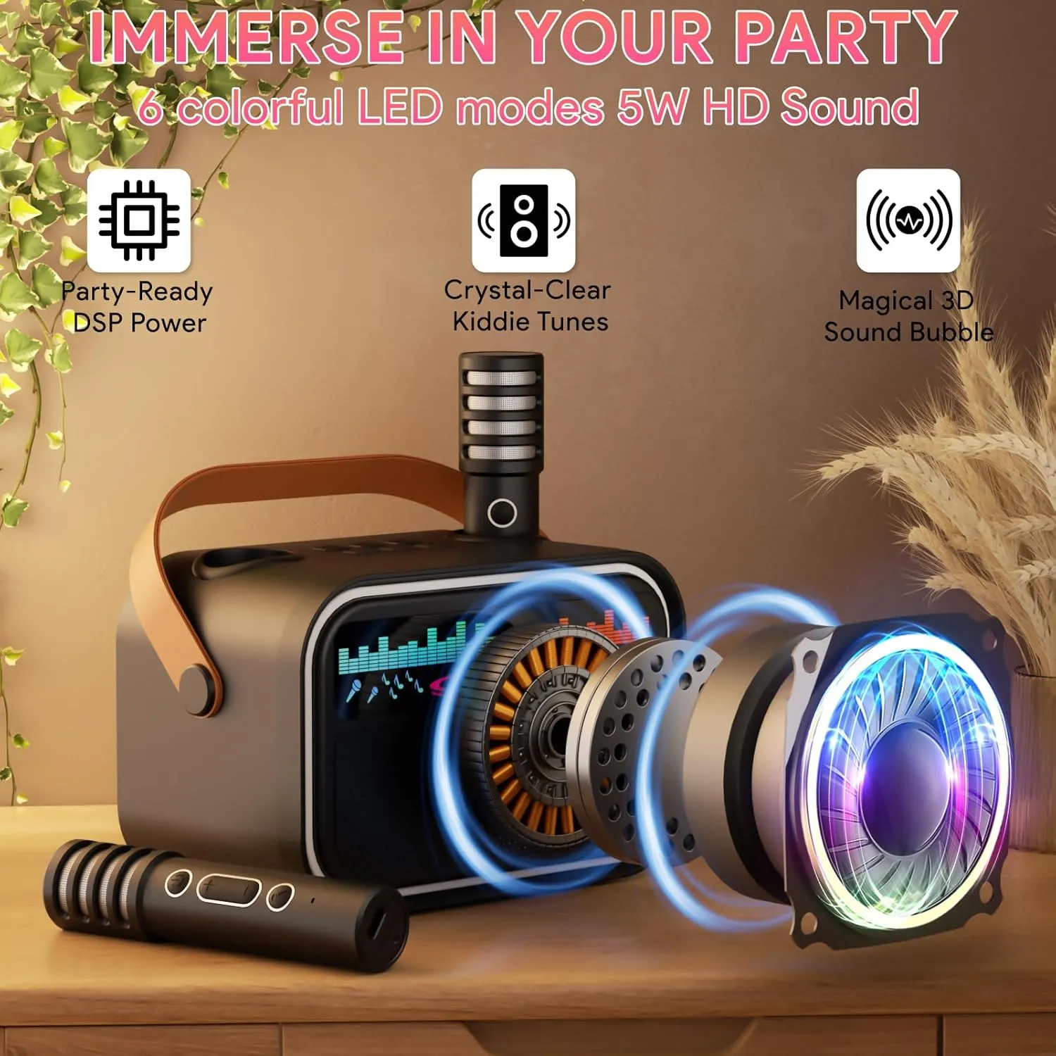 Toys for Kids Girls, Tnvee Portable Bluetooth Speaker with 2 Wireless Microphones, Funny Birthday Gifts rent differentiating bless for Girls Ages 3, 4, 5, 6, 7, 8, 9,10,11,12  Years Old Toddler - Black Mini Karaoke Machine 