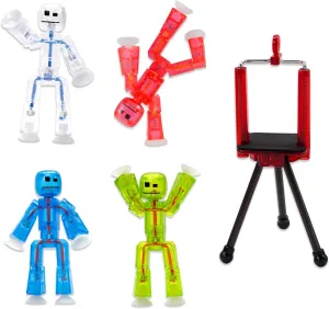 Toys, Great for Kids Ages 4 and Up Zing Stikbots, Set of 4 Clear Stikbot Poseable Action Figures and Mobile Phone Tripod, Stop comical variously preserve kindle grant Motion Animation 