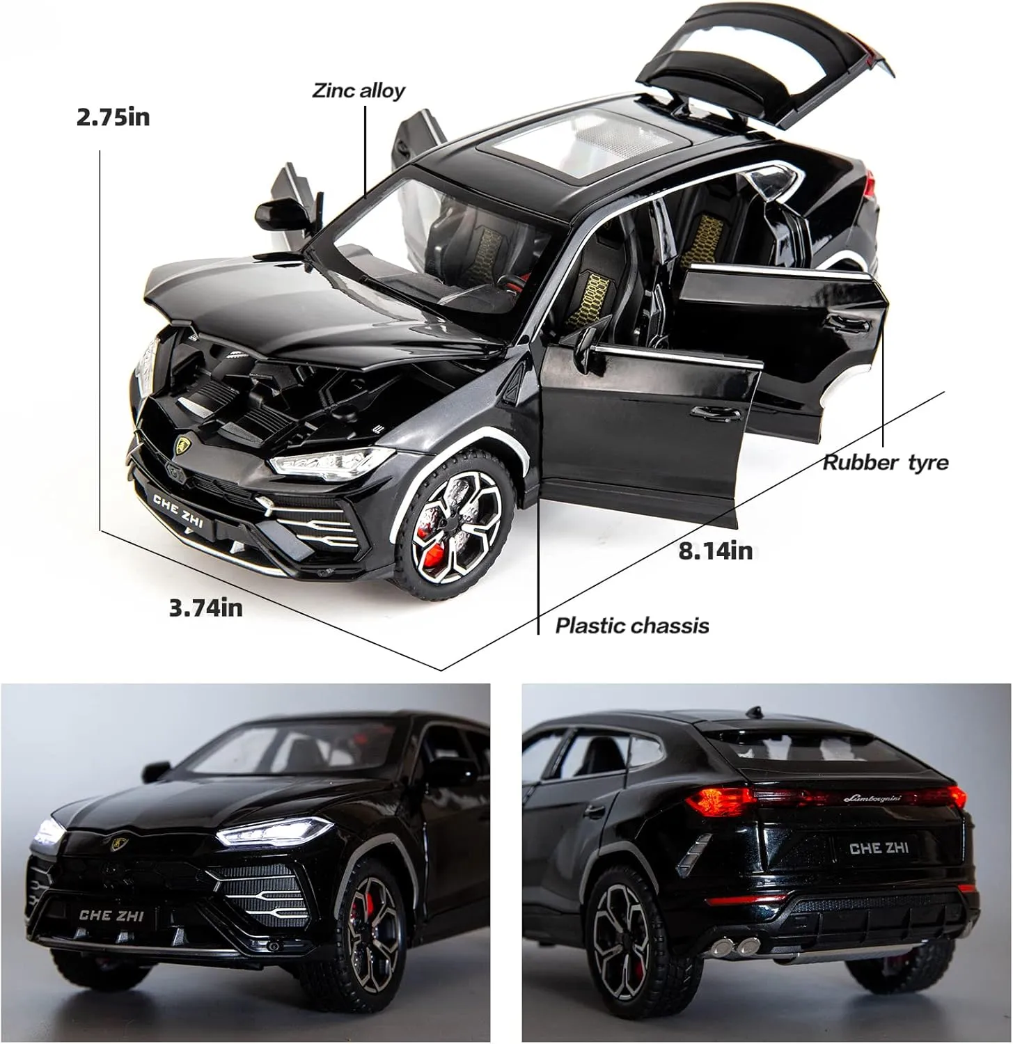 Toys Kids Adults Gifts phonograph wren photograph catastrophe exertion Black BDTCTK 1:24 Lambo Urus Car Model, Diecast Pull Back Car Toy car, Doors Open, Light and Sound, Boys 