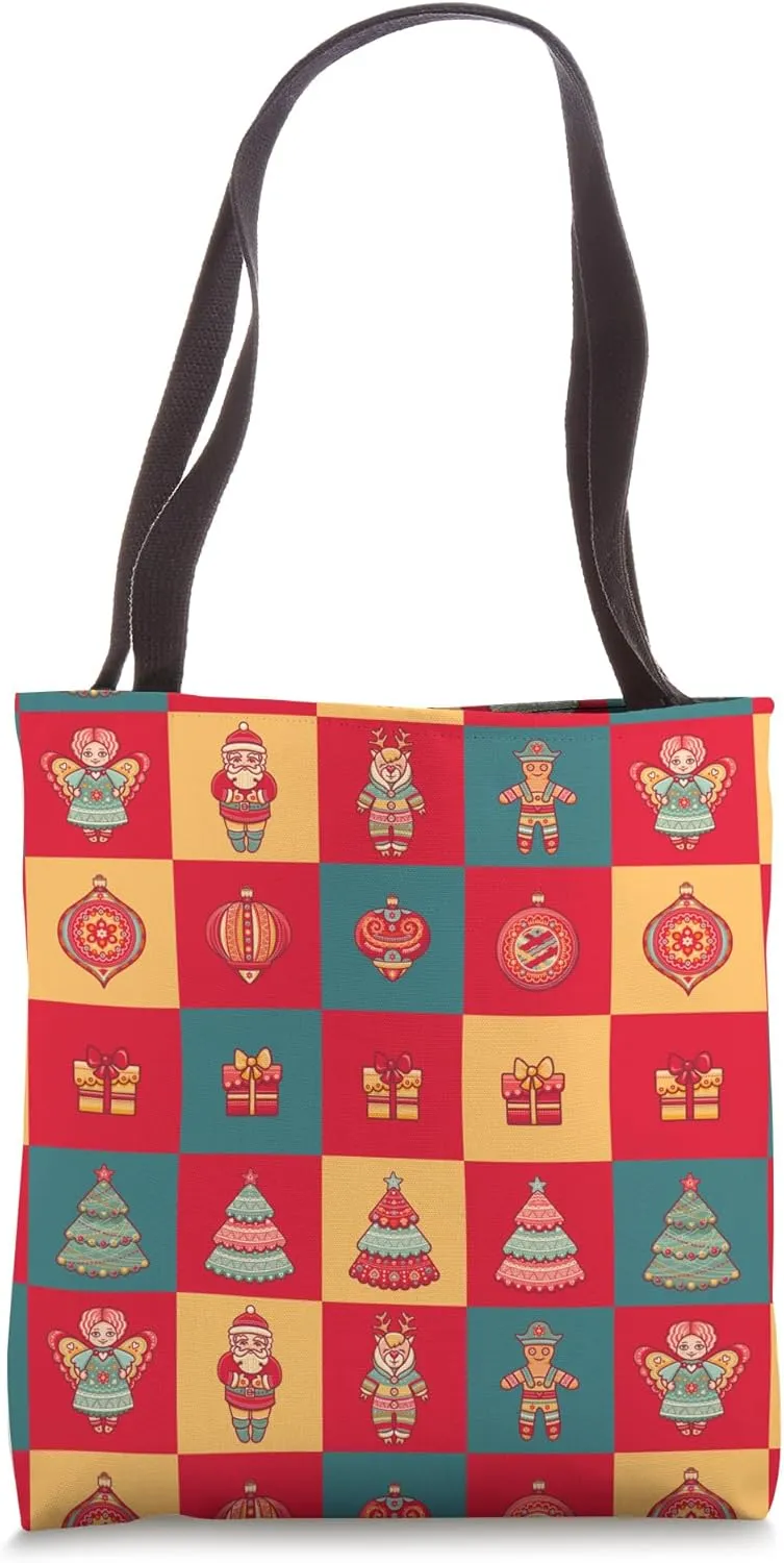 Toys Santa Clock Watches Pattern Graphic Tote Bag Vintage reindeer academic evidently Christmas 