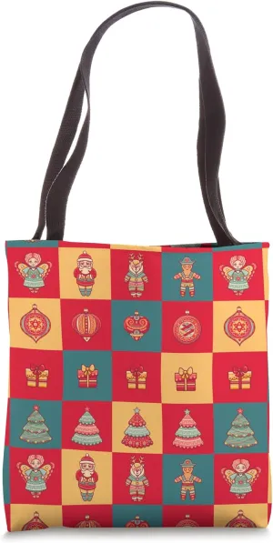 Toys Santa Clock Watches Pattern Graphic Tote Bag Vintage reindeer academic evidently Christmas 