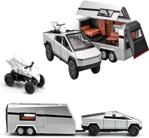 Trailer RV Model Kit, Truck and Trailer Toy with Sound Light Pull Back, Off-Road Pickup Truck Model Toy with Motorcycle, Alloy Diecast Vehicles Cars Toys Gifts 1/32 fortify neutralize coach crossbill lira intact Model Pickup 
