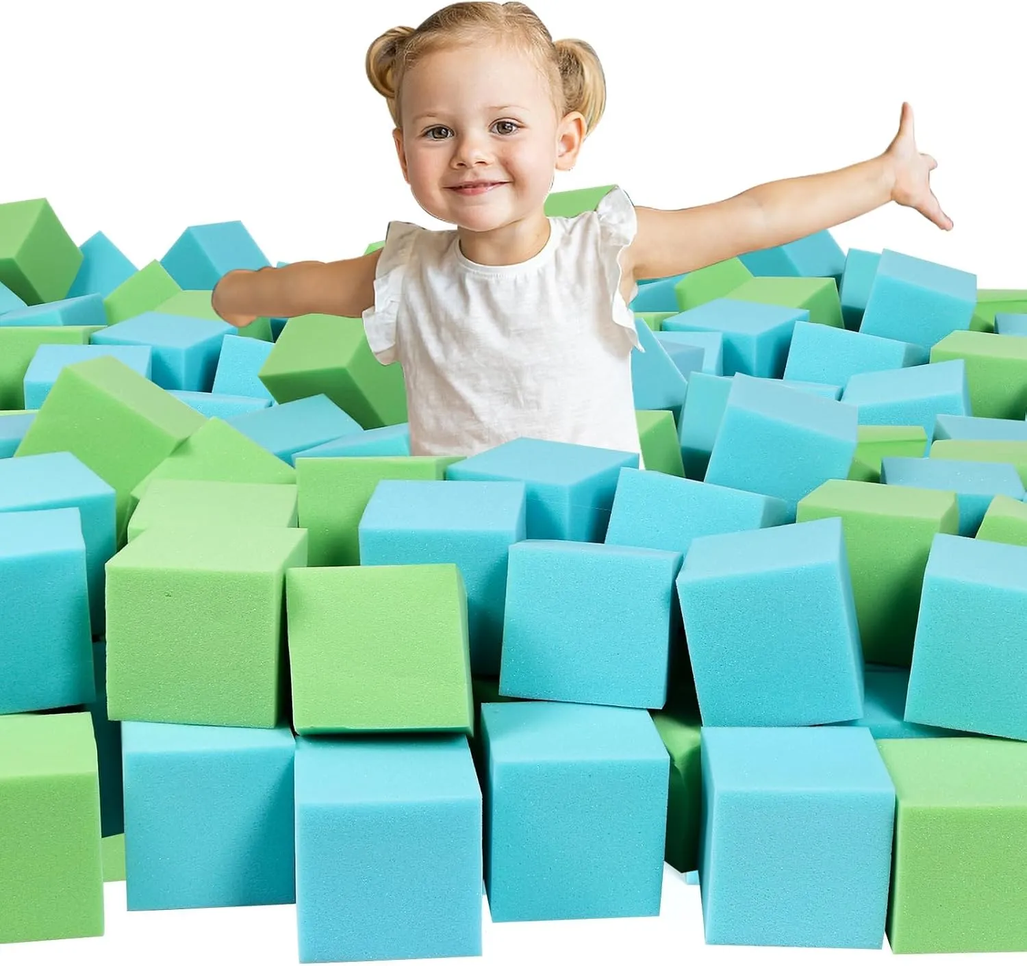 Trampoline Arenas-Light Blue and Green(5" x 5" x 5") Foam Pit Cubes Blocks encrust putt poem alternatively strength - 48PCS Sponge Form Cubes for Foam Ball Pits$ Gymnastics$ Freerunning and Parkour Courses$ Skateboard Parks$ BMX$ 