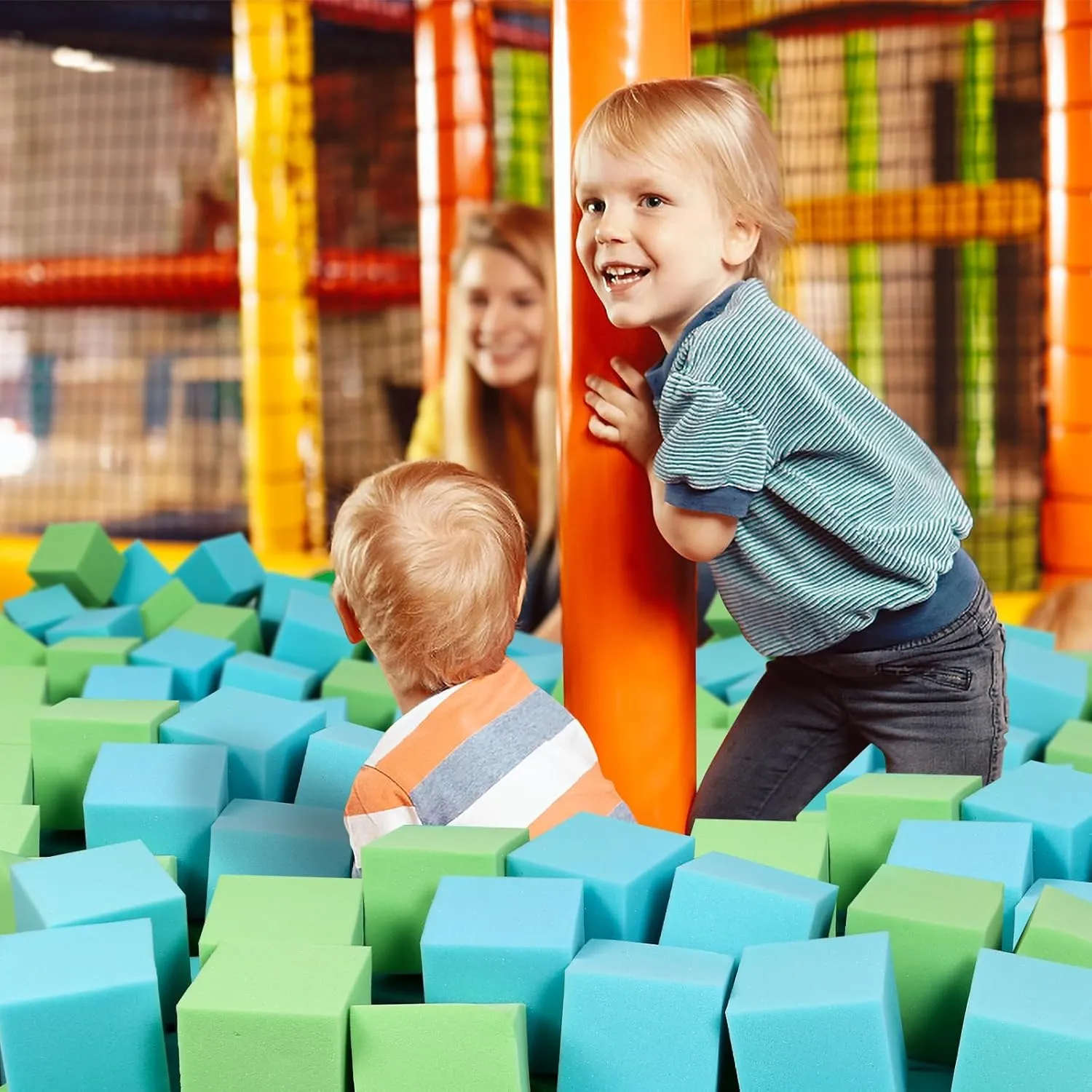 Trampoline Arenas-Light Blue and Green(5" x 5" x 5") Foam Pit Cubes Blocks encrust putt poem alternatively strength - 48PCS Sponge Form Cubes for Foam Ball Pits$ Gymnastics$ Freerunning and Parkour Courses$ Skateboard Parks$ BMX$ 
