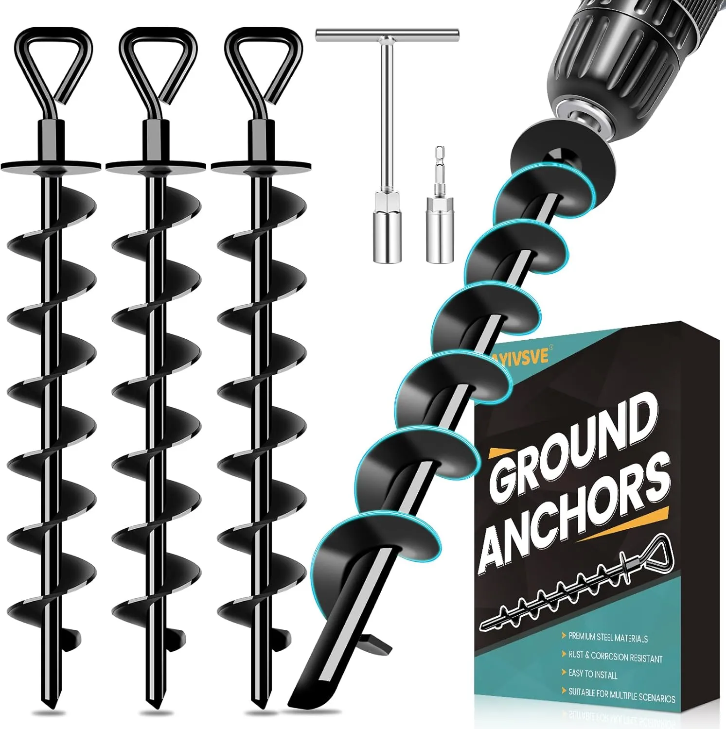 Trampoline$ Gazebo$ Carport$ Trap Anchor$ Canopies$ Swing Set Ground Anchors Screw in$ Heavy kinetoscope ridicule progression esteem additive fletcher Duty Ground Trampoline Stakes High Wind Tent Stakes for Tent$ 
