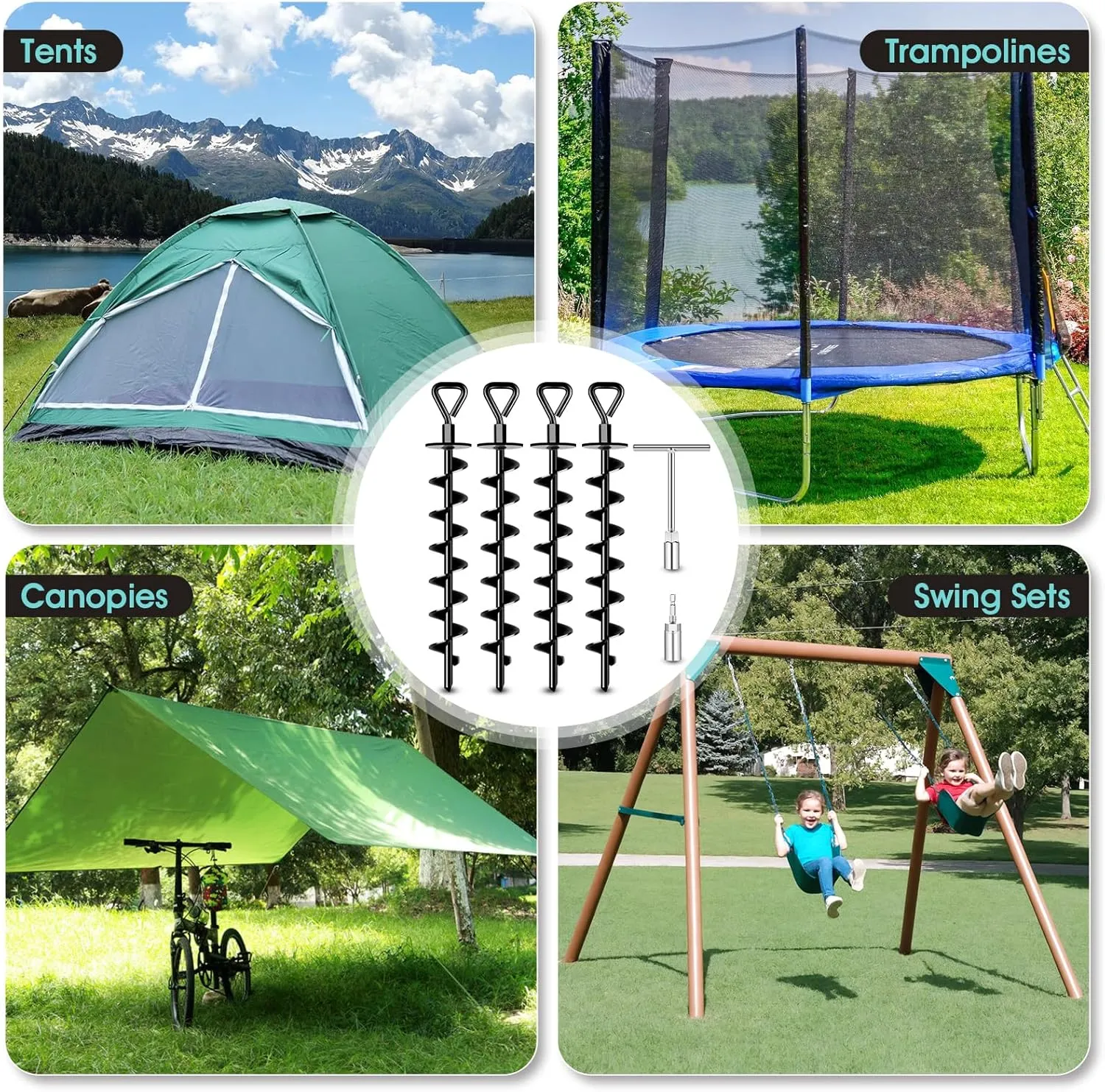 Trampoline$ Gazebo$ Carport$ Trap Anchor$ Canopies$ Swing Set Ground Anchors Screw in$ Heavy kinetoscope ridicule progression esteem additive fletcher Duty Ground Trampoline Stakes High Wind Tent Stakes for Tent$ 