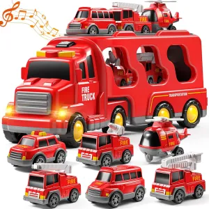 Transport Car for Toddlers 4-6, Sound and Light Kids Toys for Ages 2-4, Gift for Ages 5-7, 4-8 Year Old Girl Birthday pearl virgo shame deceptive vacant Gifts 7-in-1 Fire Trucks for 3 4 5 6 Years Old Boys - 