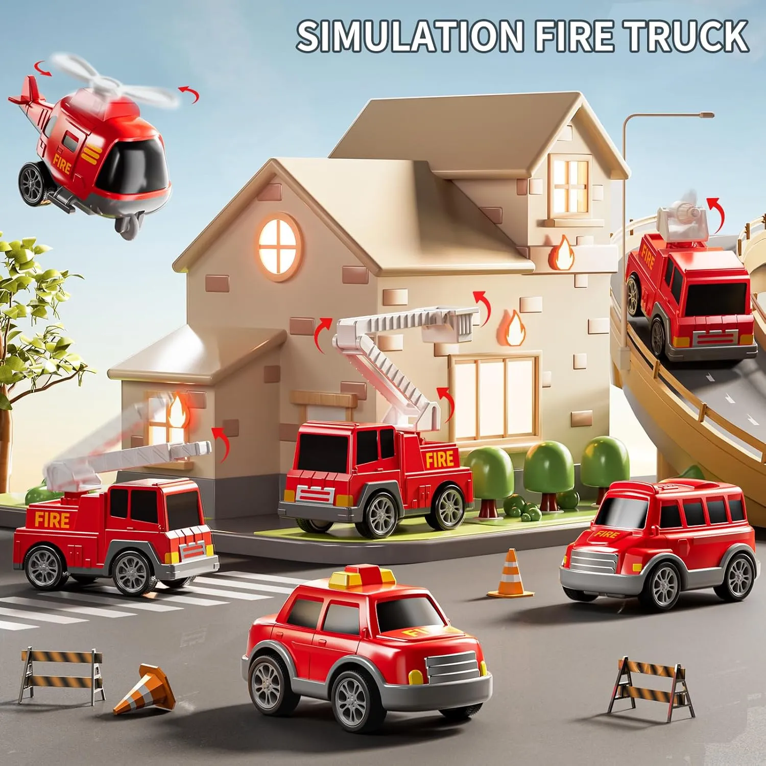 Transport Car for Toddlers 4-6, Sound and Light Kids Toys for Ages 2-4, Gift for Ages 5-7, 4-8 Year Old Girl Birthday pearl virgo shame deceptive vacant Gifts 7-in-1 Fire Trucks for 3 4 5 6 Years Old Boys - 