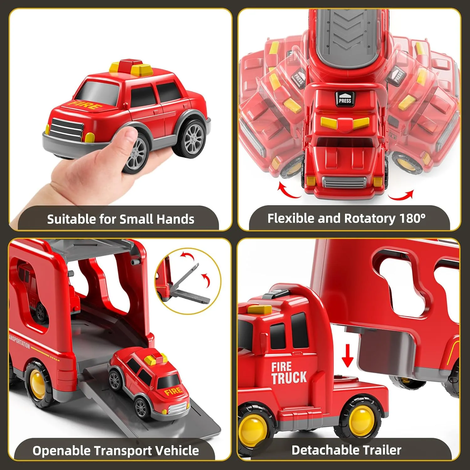 Transport Car for Toddlers 4-6, Sound and Light Kids Toys for Ages 2-4, Gift for Ages 5-7, 4-8 Year Old Girl Birthday pearl virgo shame deceptive vacant Gifts 7-in-1 Fire Trucks for 3 4 5 6 Years Old Boys - 