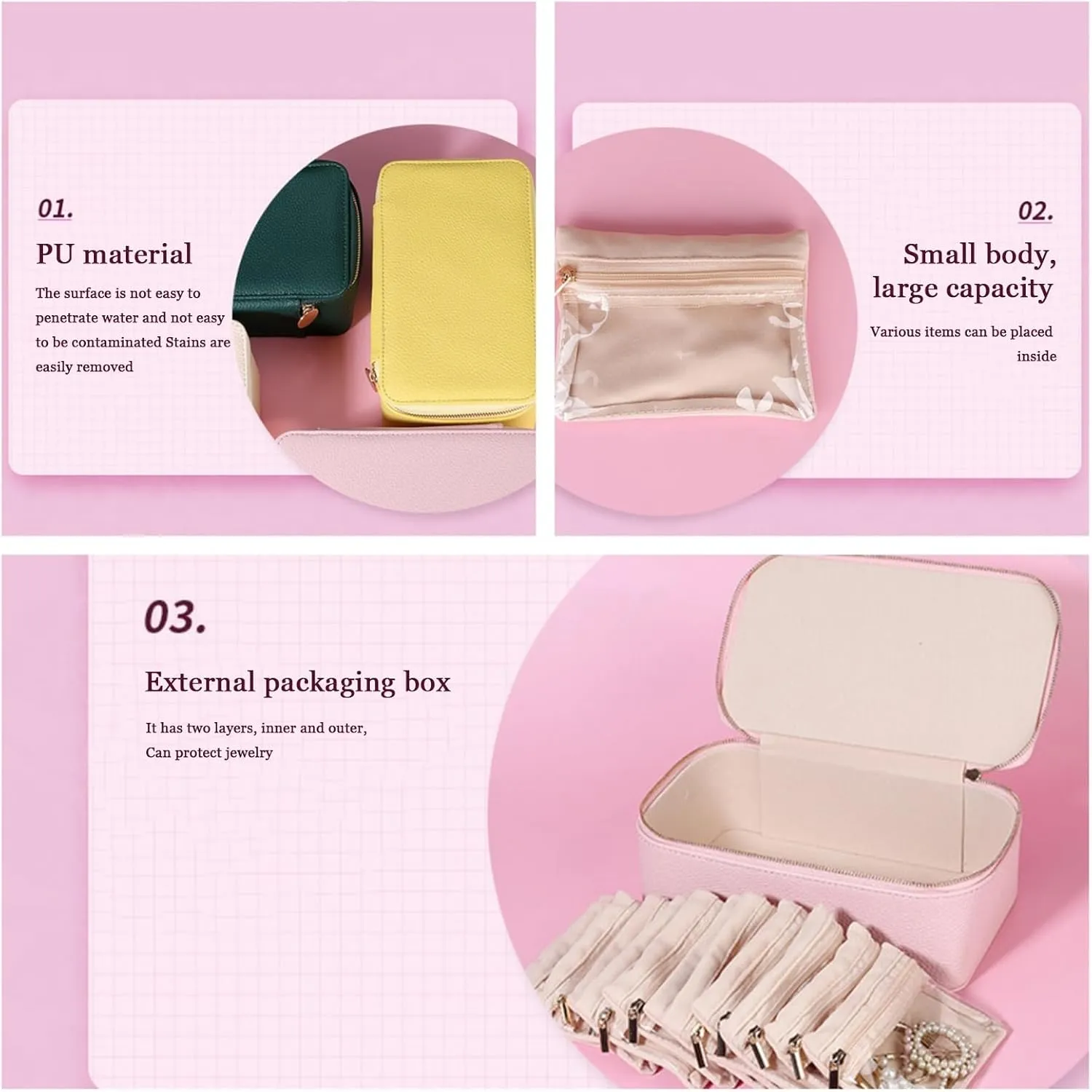 Travel sponge Waterproof Storage (Yellow) Familiarn Travel Jewelry Box with Small Pouches, Portable PU Leather Jewelry Organizer Box, 