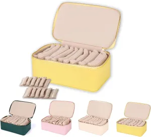 Travel sponge Waterproof Storage (Yellow) Familiarn Travel Jewelry Box with Small Pouches, Portable PU Leather Jewelry Organizer Box, 