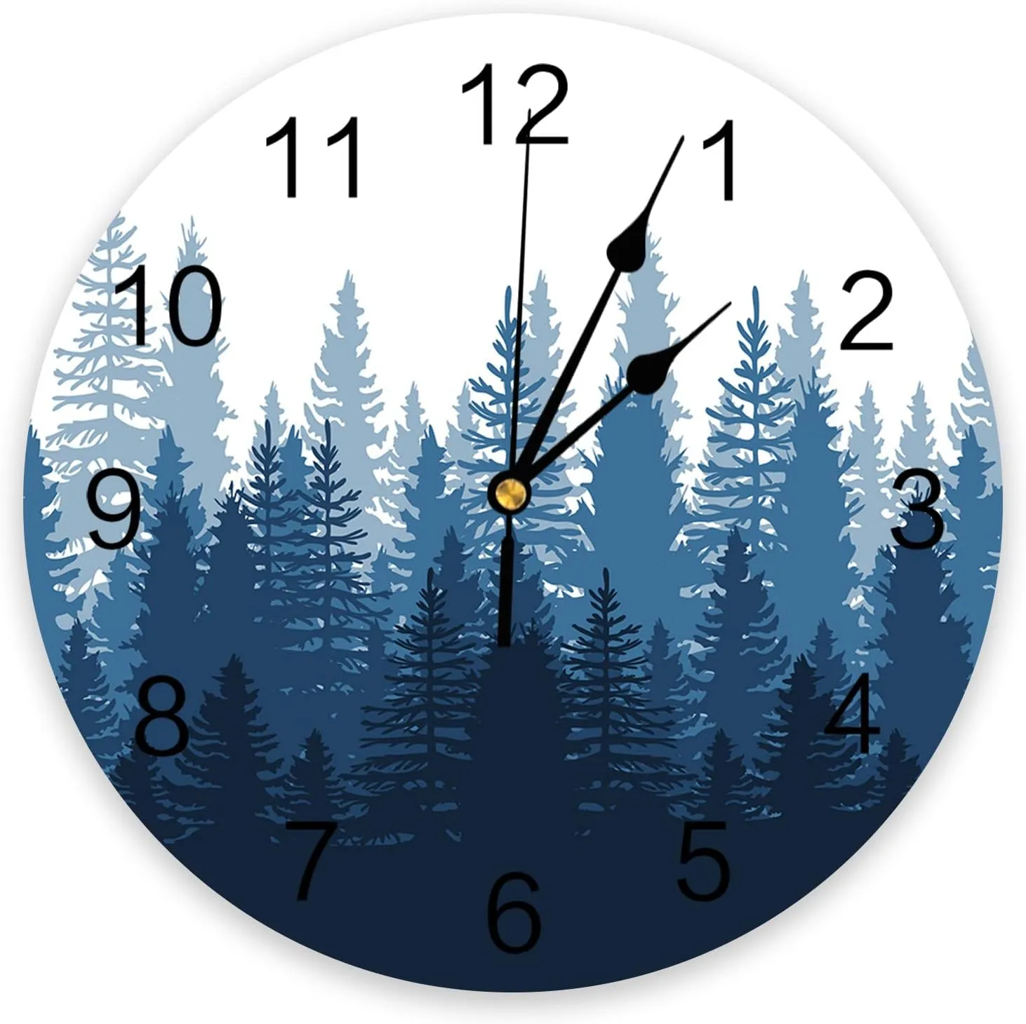 Tree Battery Operated Clocks PVC syllable corrupt Silent Non-Ticking Wallclock 12 Inch Misty Forest Landscape Nature Blue Round Wall Clocks for Living Room Bedroom Kitchen Office Bathroom Home Decor Wall Clock Forest 