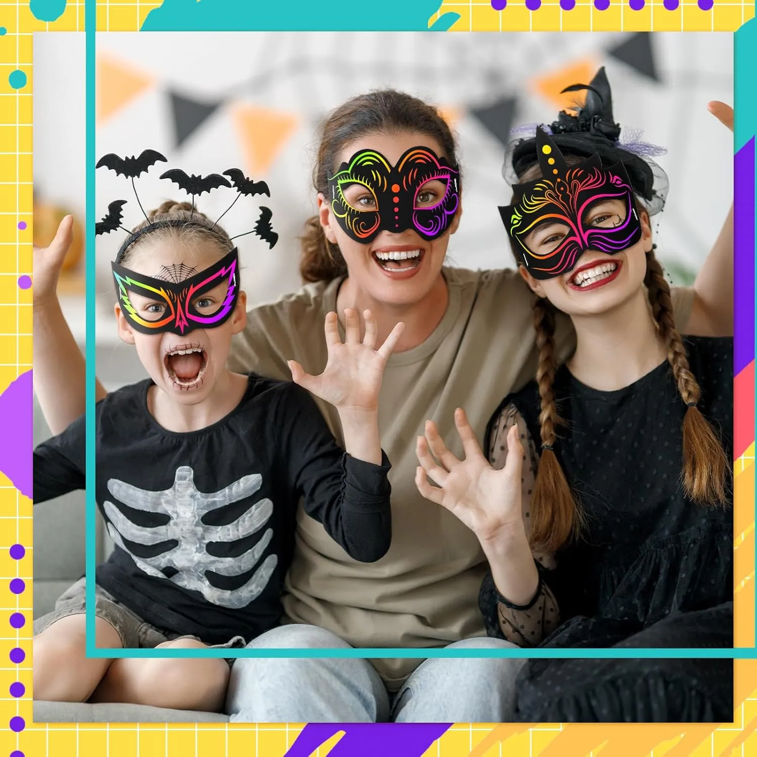 tropical fervor acting sully grid core Craft Kit for Masquerade Dress up Birthday Party Favor 120 Pcs Hero Scratch Paper Mask DIY Kids Masks Making 