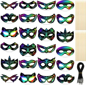 tropical fervor acting sully grid core Craft Kit for Masquerade Dress up Birthday Party Favor 120 Pcs Hero Scratch Paper Mask DIY Kids Masks Making 