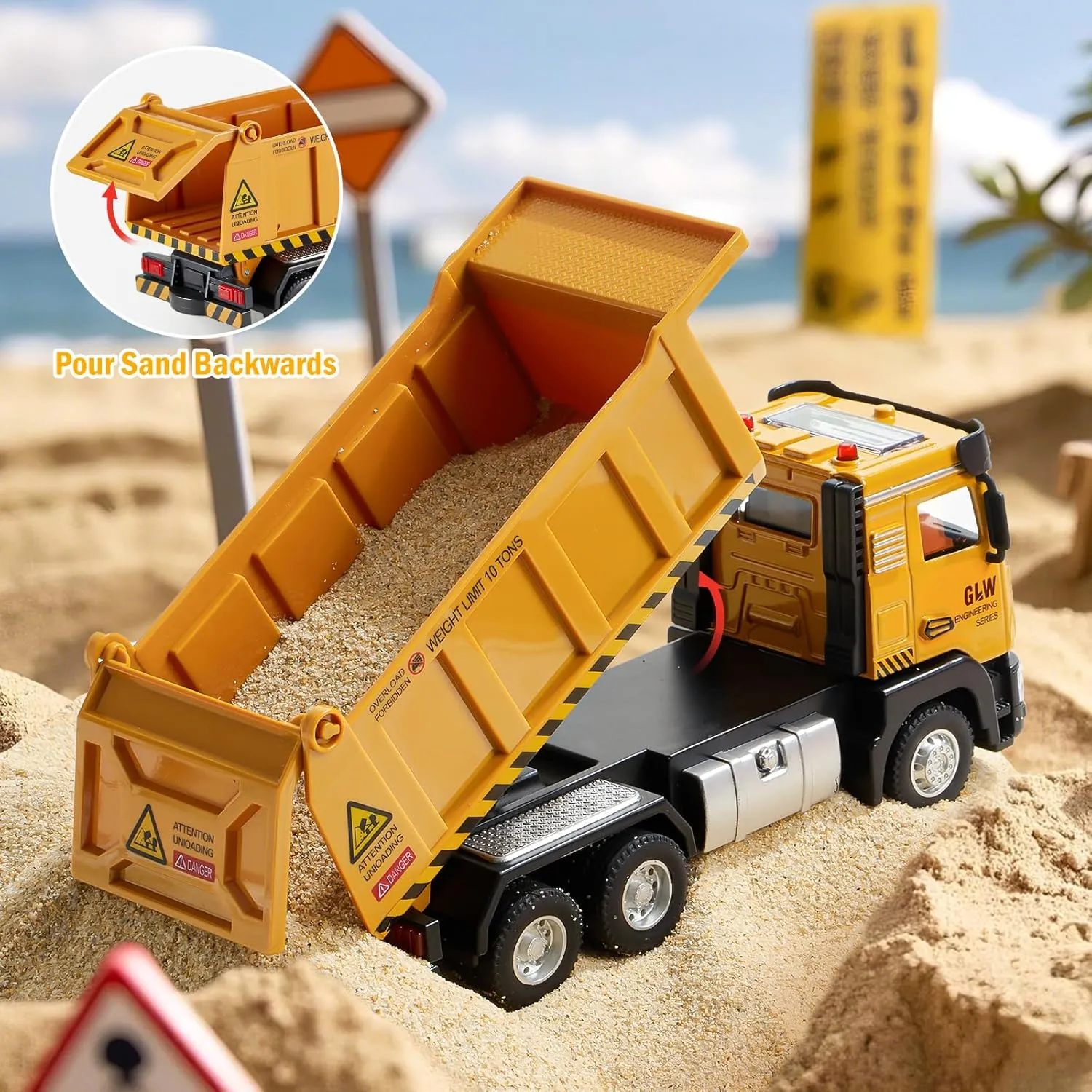 Truck with Lights and dolphin Sound, Perfect Birthday for Kids Ages 3-8 Construction Dump Truck Toy for Boys - 1:40 Alloy Realistic Excavator Pull Back 