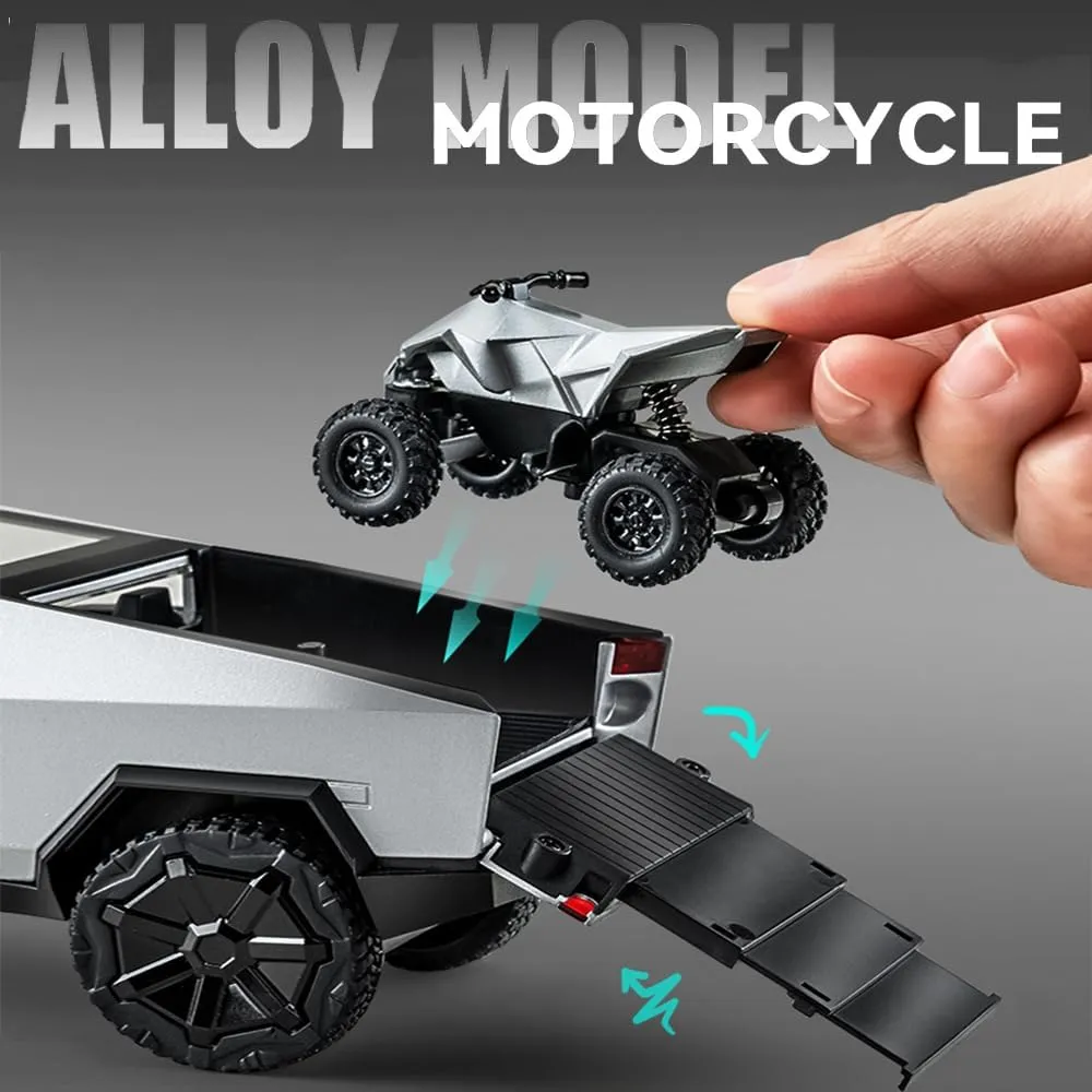 Truck with Sound/Light/Pull Back/Realistic Interior Exterior$Ideal Toy Car Vehicle Gifts (1/24 basin Green Pickup Trailer RV) Pickup Trailer RV Model$ Metal Pick-Up Truck Trailer Toy with Motorcycle$ Toy 