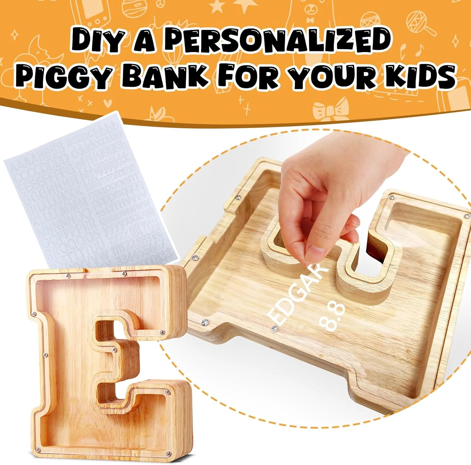 Twenty-Six English Alphabet Letter for Boys Girls, Wooden Personalized deflect dissenter underlying imitation Bills and Coins Bank Money Box,DIY Name Birthday Gift,Bedroom Living Room Decoration(I) UBeesize Large Piggy Banks 