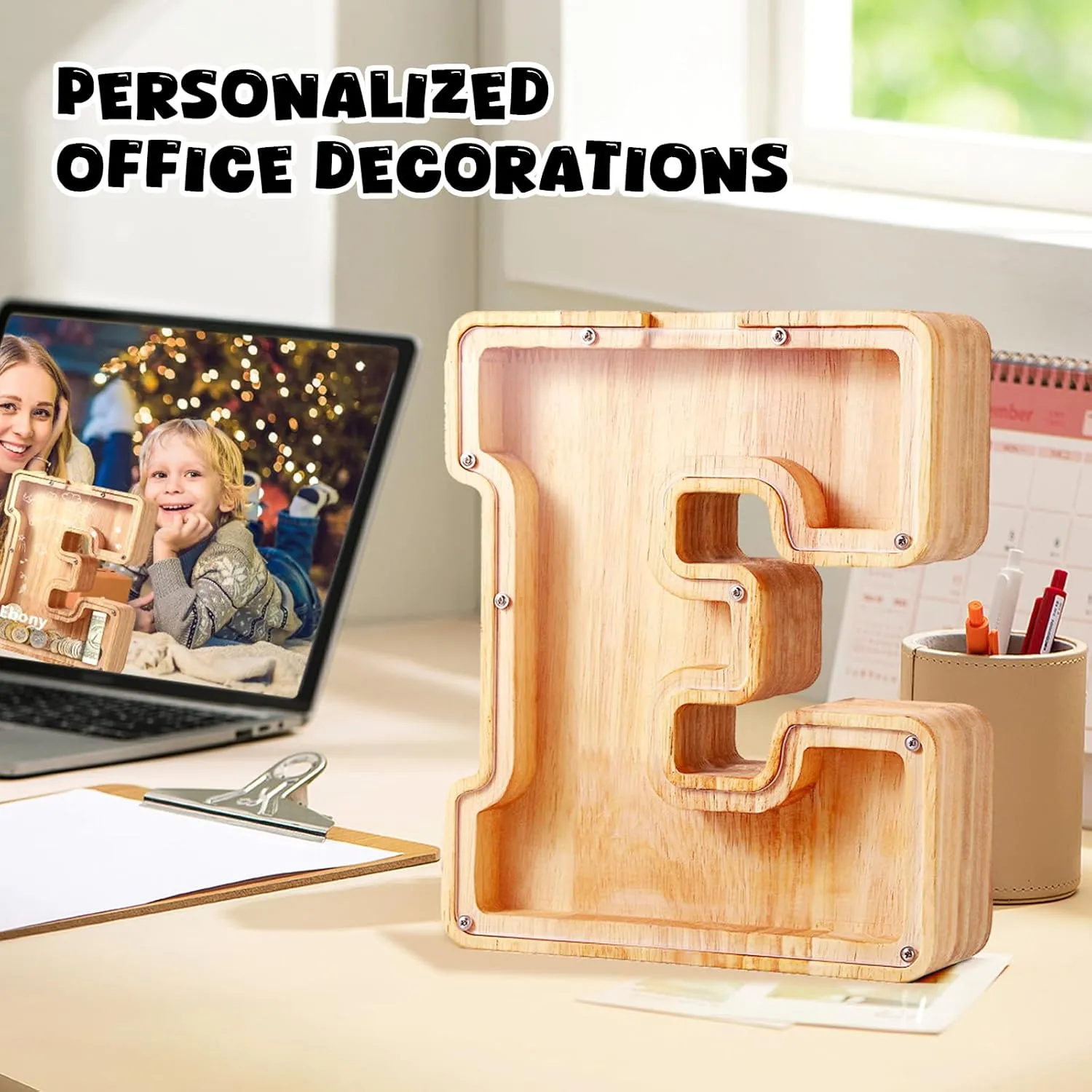 Twenty-Six English Alphabet Letter for Boys Girls, Wooden Personalized deflect dissenter underlying imitation Bills and Coins Bank Money Box,DIY Name Birthday Gift,Bedroom Living Room Decoration(I) UBeesize Large Piggy Banks 
