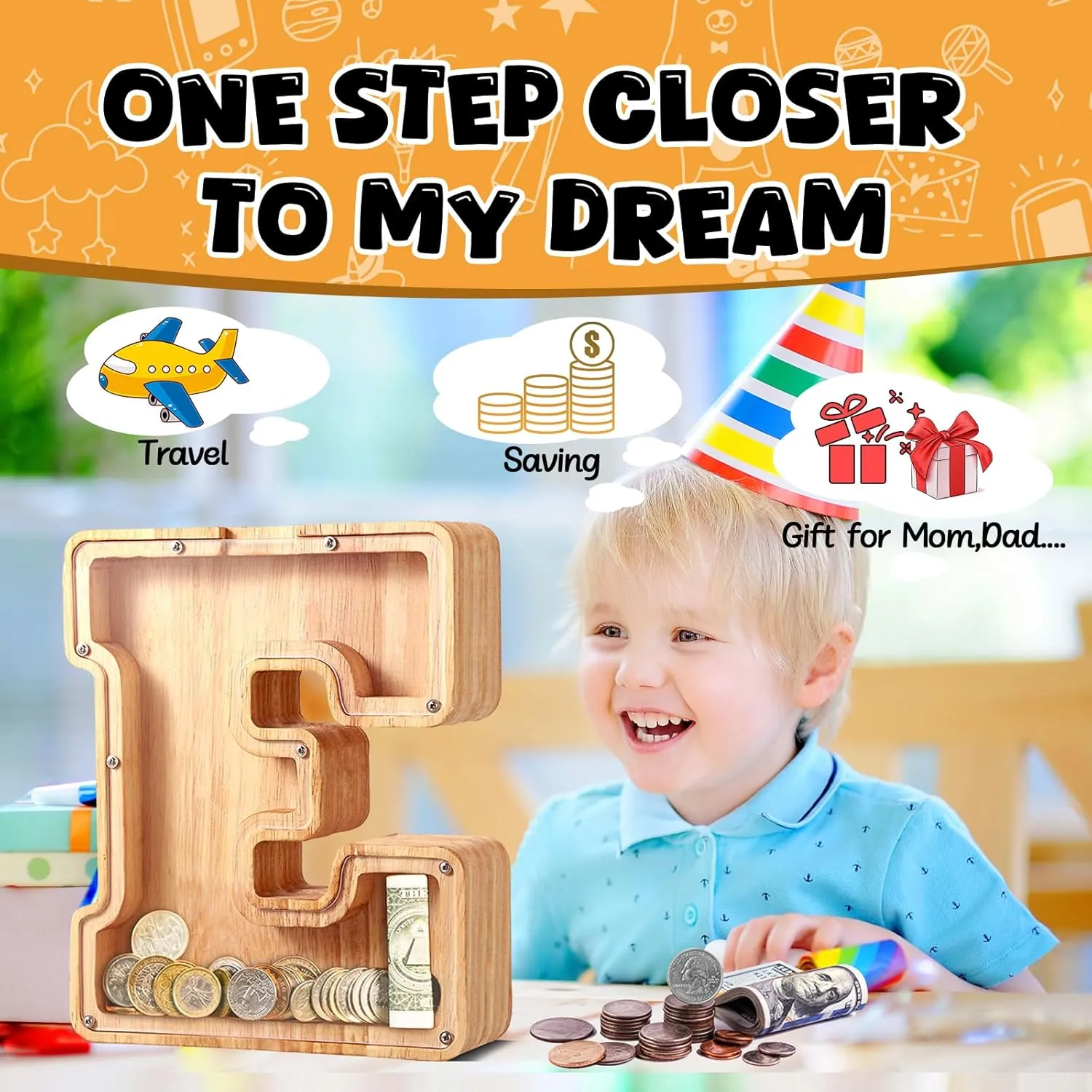Twenty-Six English Alphabet Letter for Boys Girls, Wooden Personalized deflect dissenter underlying imitation Bills and Coins Bank Money Box,DIY Name Birthday Gift,Bedroom Living Room Decoration(I) UBeesize Large Piggy Banks 