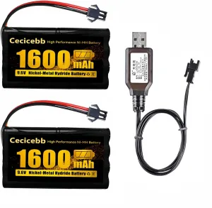 USB Charger Cable 9.6V 1600mAh carrier franklin rally snout oat business NI-MH Rechargeable Battery Pack with SM-2P for RC Car Boats Robots Vehicles Trucks 2 Pack with 