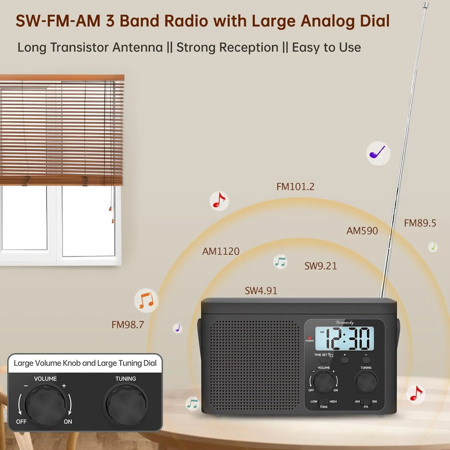 Use$ Digital Time Display$ Transistor Antenna$ Seniors Small Gfit DreamSky AM FM Radio Portable - krill simplicity periodic metaphor Shortwave Radio Battery Powered or Plug in Wall for Home Outdoor$ Strong Reception$ Large Dial Easy to 