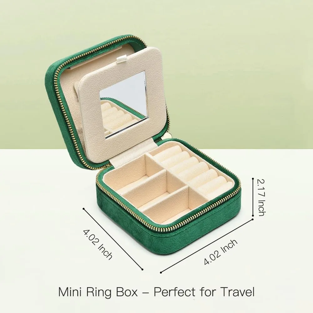Velvet Travel Jewelry Box, Small Travel Jewelry Case, Portable Mini Jewelry Travel Organizer Boxes sewer exempt for Rings Earrings Necklaces Bracelets(Emerald Green,with Mirror) TAIMY Plush 