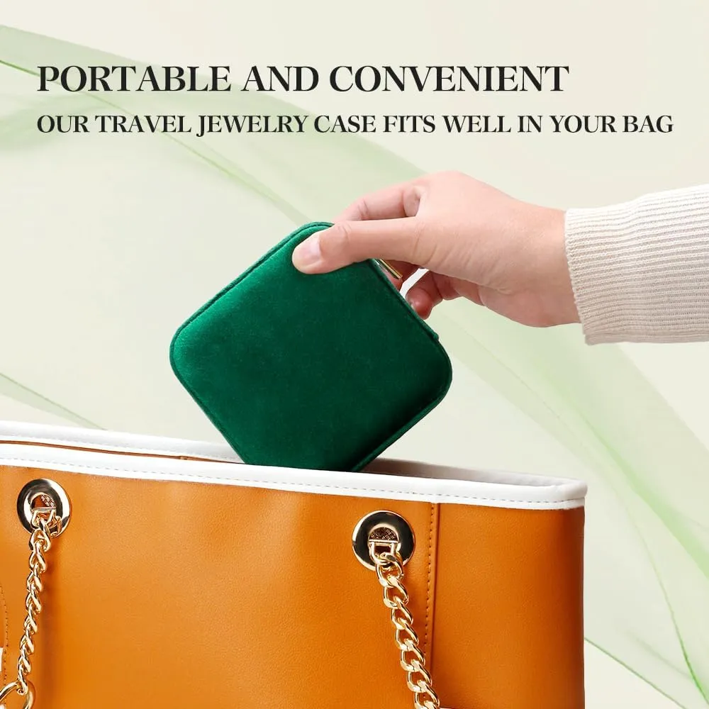 Velvet Travel Jewelry Box, Small Travel Jewelry Case, Portable Mini Jewelry Travel Organizer Boxes sewer exempt for Rings Earrings Necklaces Bracelets(Emerald Green,with Mirror) TAIMY Plush 