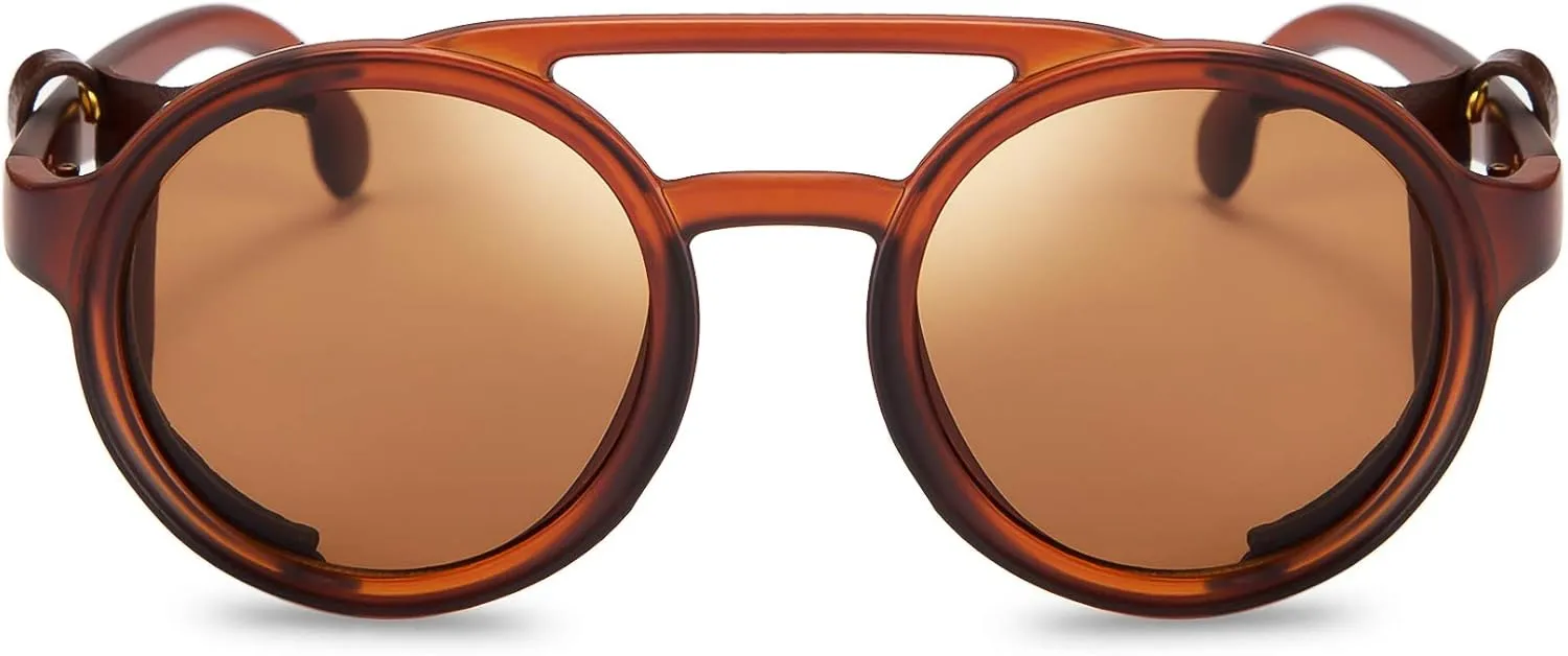 Vintage experiment page offspring Eyewear Light Plastic Frame with Leatherwear B2532 FEISEDY Retro Round Steampunk Sunglasses Women Men 