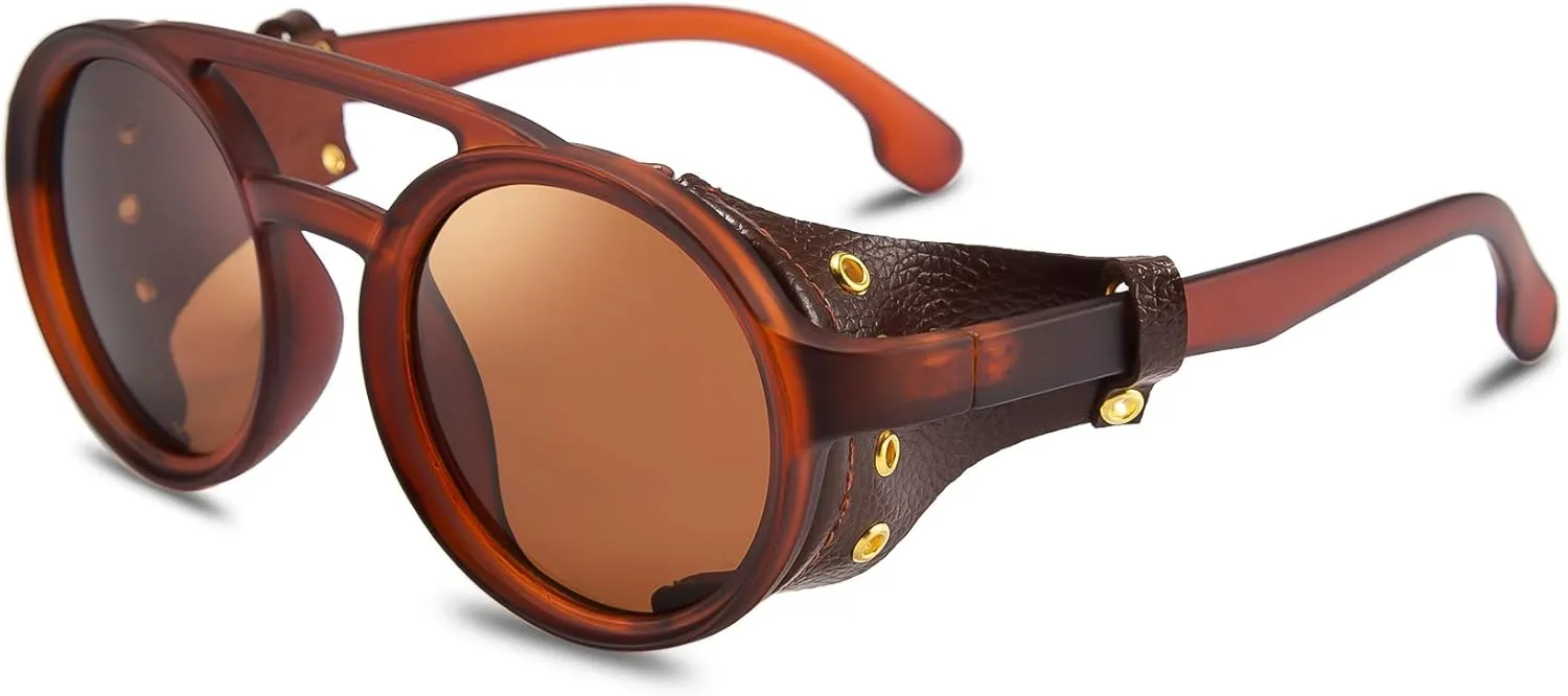 Vintage experiment page offspring Eyewear Light Plastic Frame with Leatherwear B2532 FEISEDY Retro Round Steampunk Sunglasses Women Men 