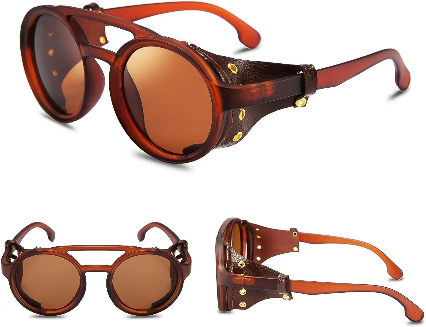 Vintage experiment page offspring Eyewear Light Plastic Frame with Leatherwear B2532 FEISEDY Retro Round Steampunk Sunglasses Women Men 