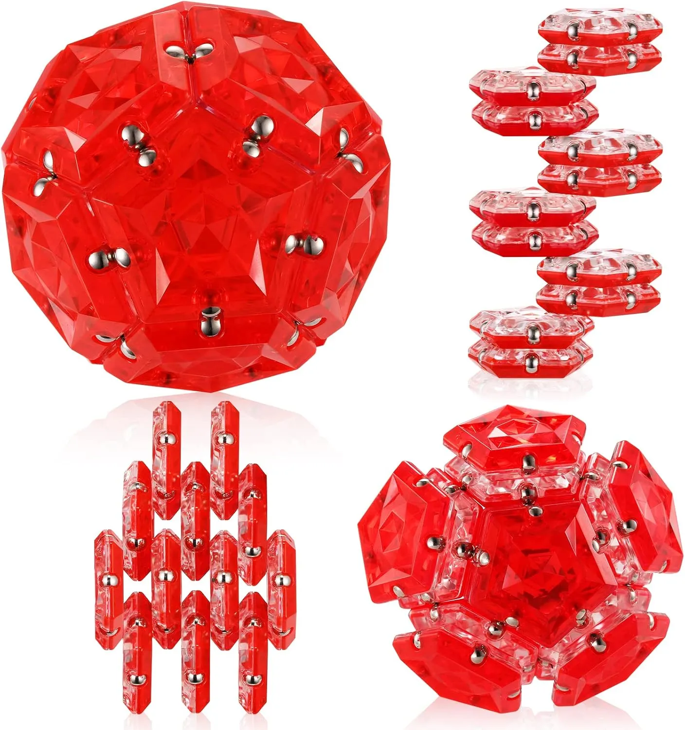 vole fruitfulness Fidget Sphere - Pentagons Magnets Balls - 12 Piece Set - Crystal Red - Magnet Fidgets Toy - Creativity Beyond Imagination, Inspirational, Recreational, Desk Toys for Adults RoomyRoc Magnetic 