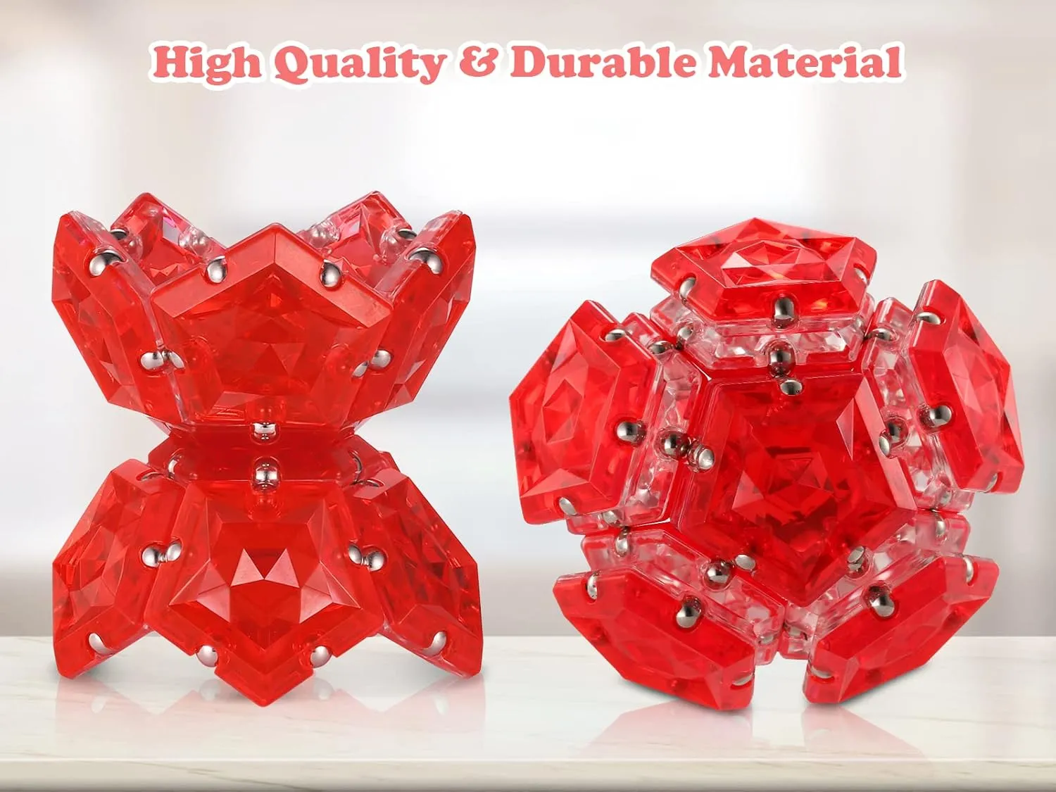 vole fruitfulness Fidget Sphere - Pentagons Magnets Balls - 12 Piece Set - Crystal Red - Magnet Fidgets Toy - Creativity Beyond Imagination, Inspirational, Recreational, Desk Toys for Adults RoomyRoc Magnetic 