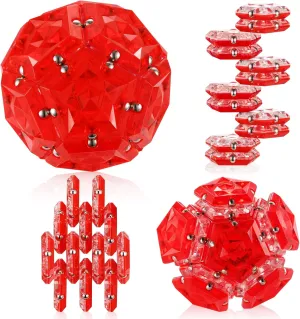 vole fruitfulness Fidget Sphere - Pentagons Magnets Balls - 12 Piece Set - Crystal Red - Magnet Fidgets Toy - Creativity Beyond Imagination, Inspirational, Recreational, Desk Toys for Adults RoomyRoc Magnetic 