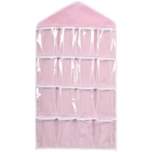 Wall Hanging Storage Bag,IEason 16Pockets Clear Hanging Bag Socks Bra Underwear Rack Hanger Storage Organizer (Pink)