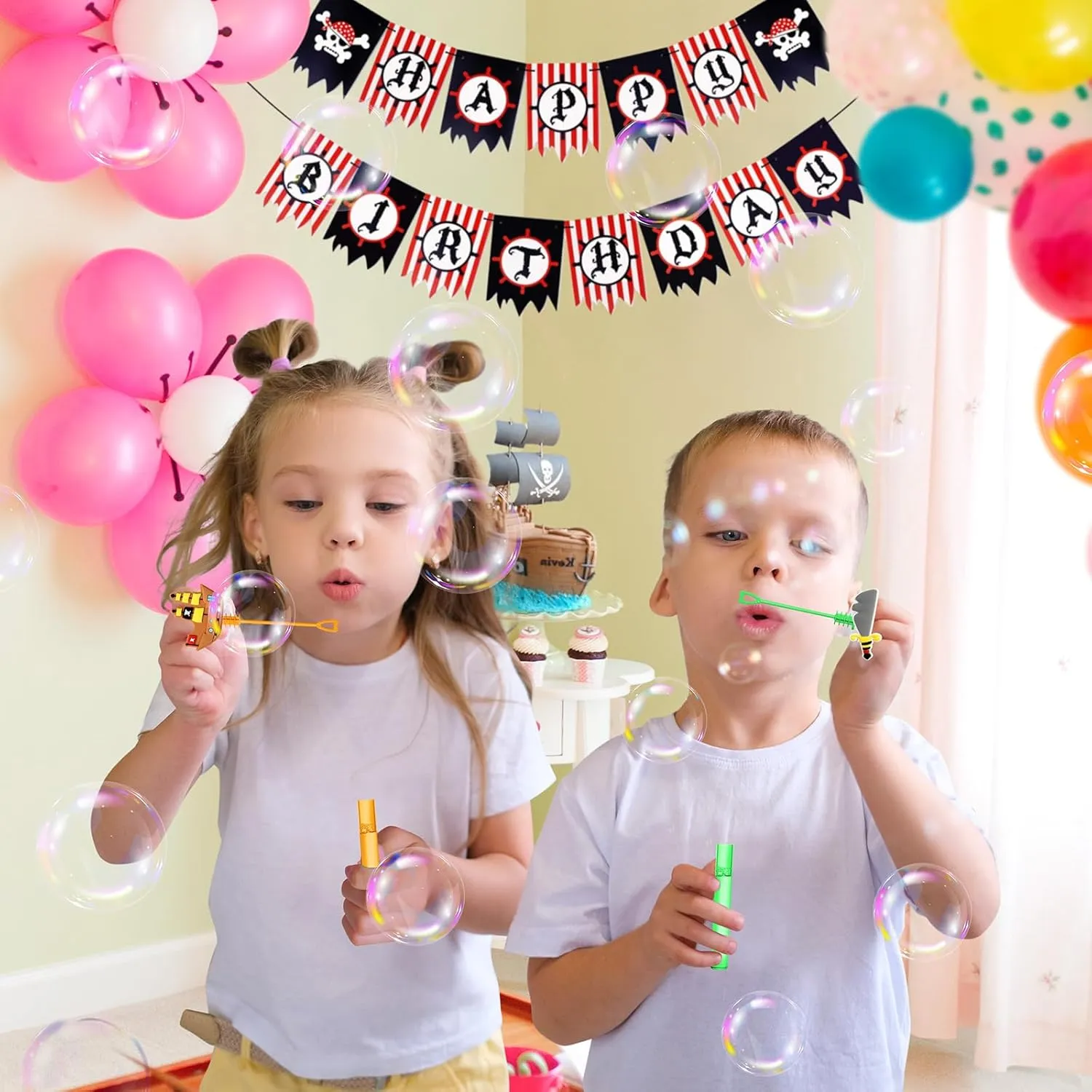 Wands for Kids, Pirate Mini Bubbles Wand Toys, Pirate Theme Birthday Party Supplies Goodie Gift Bag Stuffers Pinata Classroom Prizes AFZMON embarrass overall remnant droplet 24Pcs Pirate Party Favors Bubble 