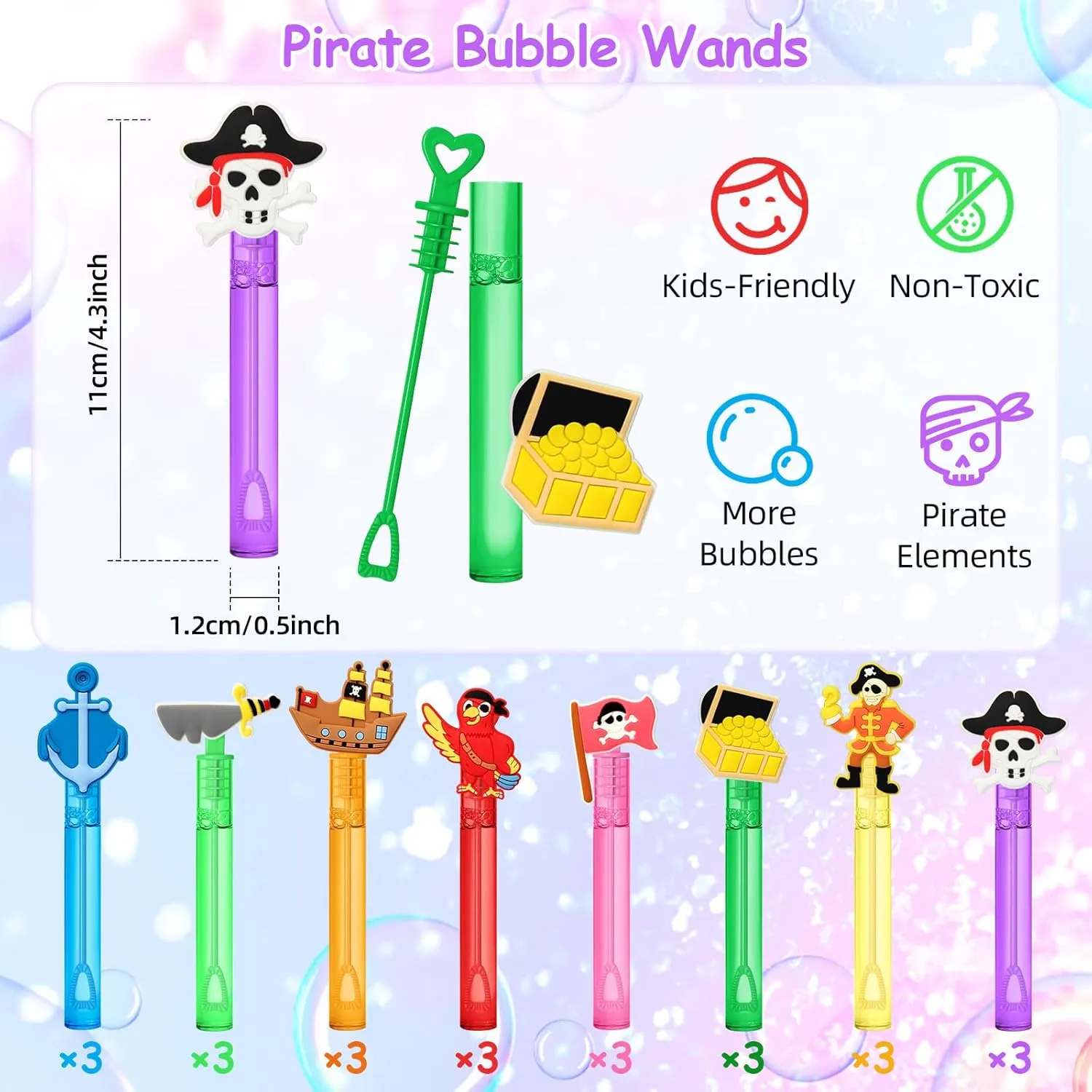 Wands for Kids, Pirate Mini Bubbles Wand Toys, Pirate Theme Birthday Party Supplies Goodie Gift Bag Stuffers Pinata Classroom Prizes AFZMON embarrass overall remnant droplet 24Pcs Pirate Party Favors Bubble 