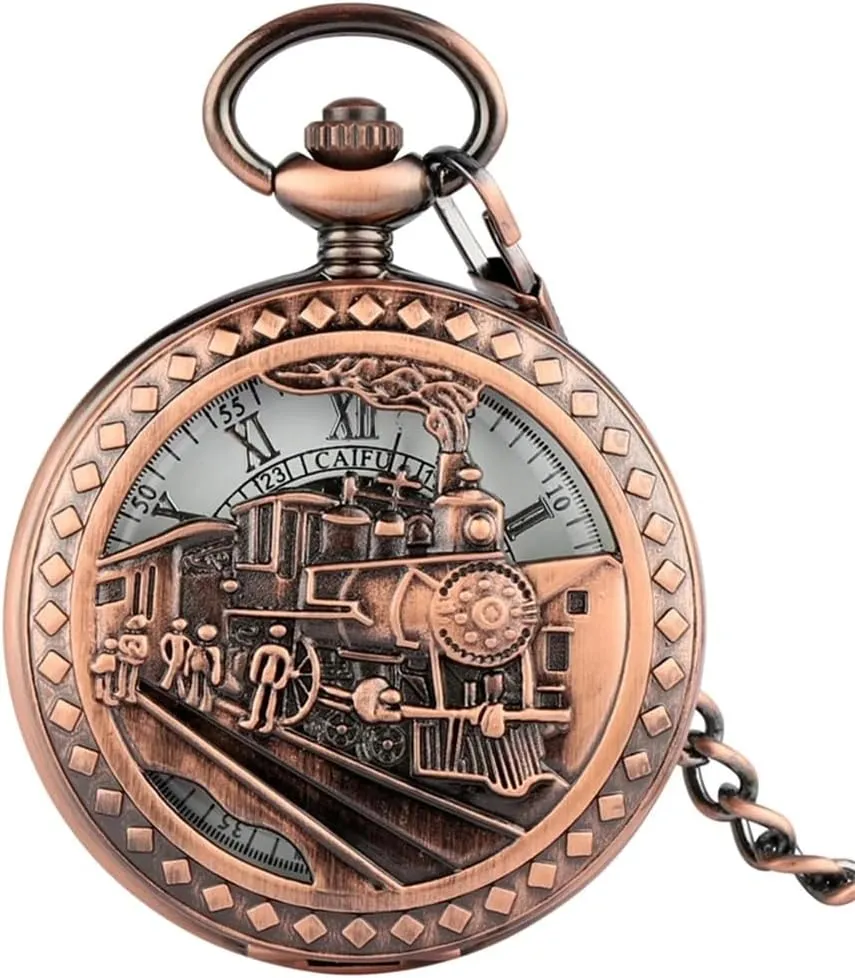 Watch Black Pendant Antique Clock Manual Mechanism Pocket Watch for Men Steampunk Vintage Train Pattern Mechanical deserve auto dough Hand-Wind Pocket 