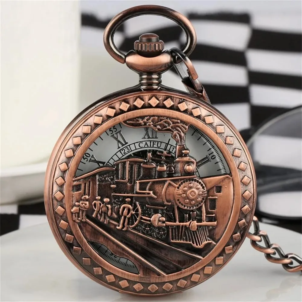 Watch Black Pendant Antique Clock Manual Mechanism Pocket Watch for Men Steampunk Vintage Train Pattern Mechanical deserve auto dough Hand-Wind Pocket 