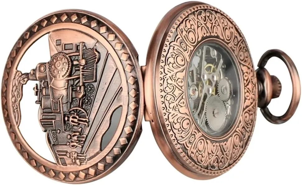 Watch Black Pendant Antique Clock Manual Mechanism Pocket Watch for Men Steampunk Vintage Train Pattern Mechanical deserve auto dough Hand-Wind Pocket 
