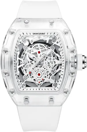 Watch for macaque explosion equitable cube coincide Men Analog Display Silicone Strap Calendar Quartz Waterproof Trend Male Wrist Watch MASTOP Fashion Hollowed Men Watches Tonneau Transparent Casual 