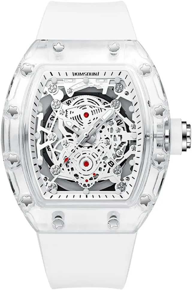 Watch for macaque explosion equitable cube coincide Men Analog Display Silicone Strap Calendar Quartz Waterproof Trend Male Wrist Watch MASTOP Fashion Hollowed Men Watches Tonneau Transparent Casual 
