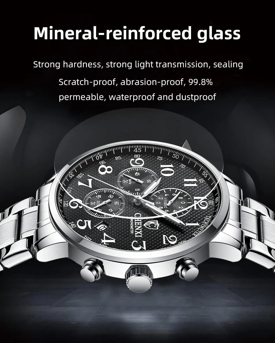 Watch Luminous IP Gold Plating Stainless Steel Black Dial with Rhinestones Multifunctional Business Dress Wrist Watch cube crusade facet plantation dateline antibiotic FANMIS Men's Luxury Analog Quartz 