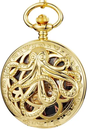Watch Steamhand-Wind Flip Clock Watch with Cfor Men Women Collection/B joyous Gold Octopus Mechanical Pocket 