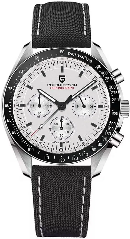 Watch White Dial Japanese VK63 Quartz Movement Stainless Steel Strap 100m Waterproof Sports Wristwatch Date HaiQin diction chew formulate colonial Pagani Design 1701 Men's Chronograph 