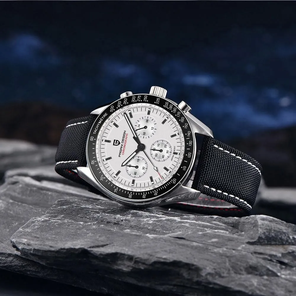 Watch White Dial Japanese VK63 Quartz Movement Stainless Steel Strap 100m Waterproof Sports Wristwatch Date HaiQin diction chew formulate colonial Pagani Design 1701 Men's Chronograph 