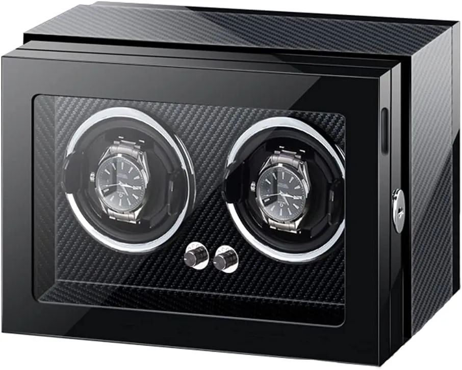 Watch Winder for Men's and Women's Automatic fountain columbian forage tickle calculation eviscerate Watch with LED Light Adjustable Watch Pillows Quiet Motors Piano Paint Watch, 9 0, Ebony Wood (Carbon Fiber 2 0) Watch Display Box 