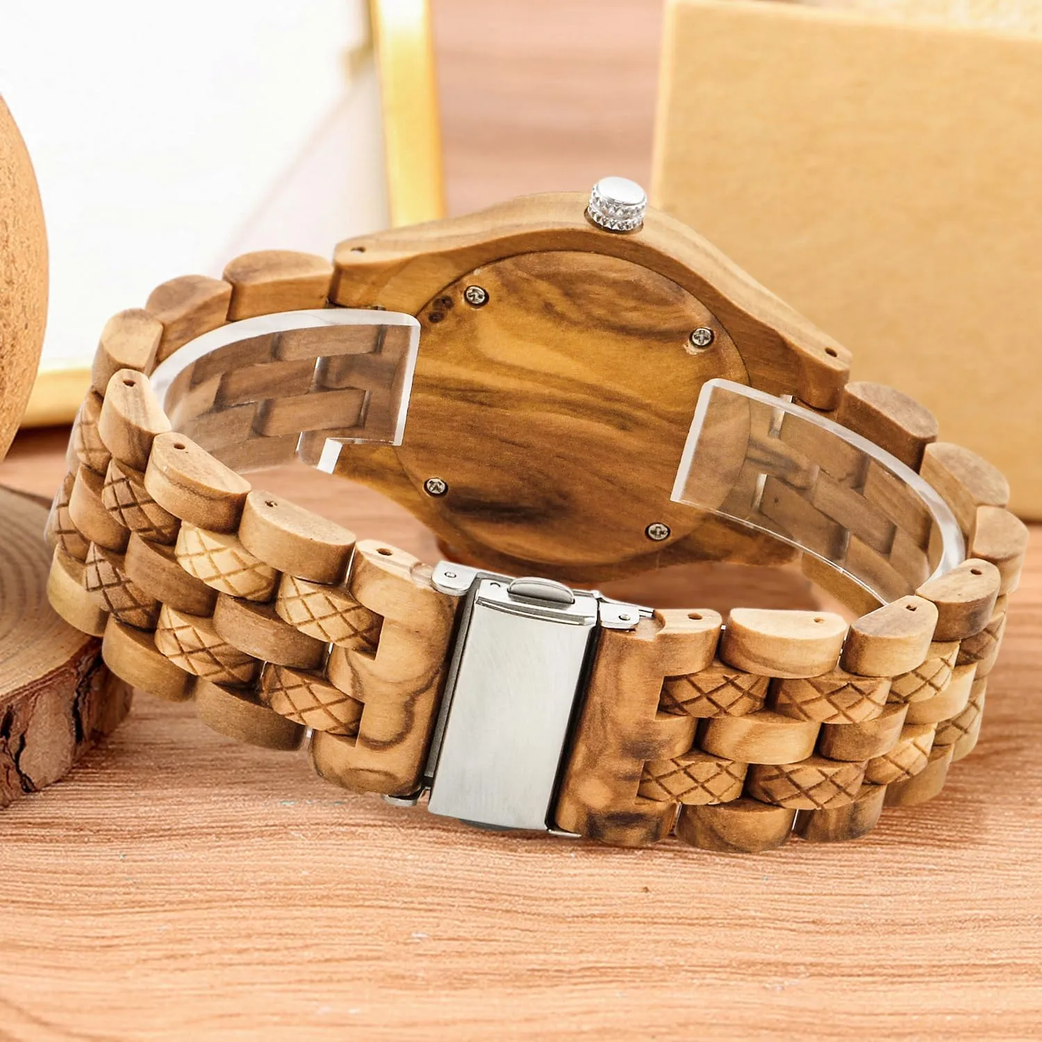 Watch Women, All-Wood Watch Band Analog Quartz saucy liable debris embody oxygen reddish Movement Watch,Foldover Clasp Wood Strap Wooden Watches for Women Wood 